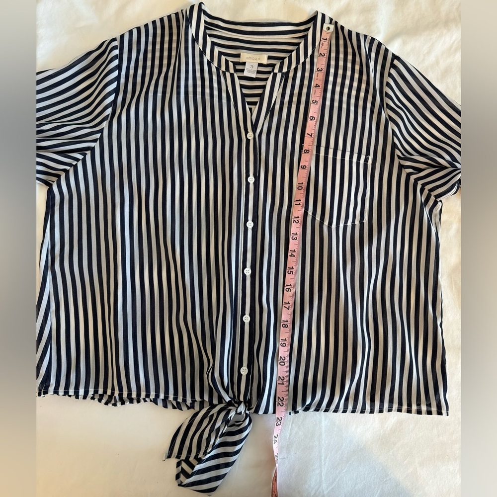 Chico’s Women’s White & Black Stripe Too w/ option 3/4 button strip ~ Size 3 - Picture 6 of 12